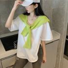 Elbow-sleeve Plain T-shirt / Shawl