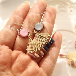 Cat Eye Stone Bead & Fan Dangle Earring