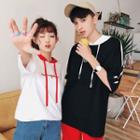 Couple Matching Letter Embroidered Striped Elbow Sleeve Hoodie