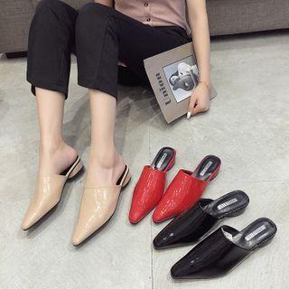 Block Heel Pointed Patent Mules