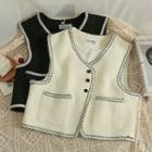 Asymmetrical Button-up Tweed Vest