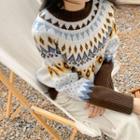 Raglan-sleeve Pattern Jacquard Sweater
