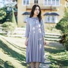 Pleated 3/4-sleeve A-line Dress