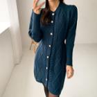 Button-front Cable-knit Dress