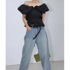 Puffy-capelet Pintuck Blouse Black - One Size