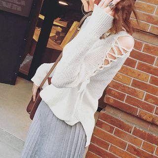 Lace-up Sleeve V-neck Sweater