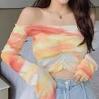 Off-shoulder Tie-dye Print Cropped T-shirt