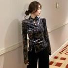 Long-sleeve Mandarin Collar Velvet Top
