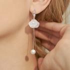 925 Sterling Silver Petal Faux Pearl Dangle Earring 1 Pair - As Shown In Figure - One Size