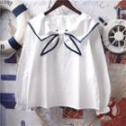 Tie-neck Sailor Collar Blouse White - One Size