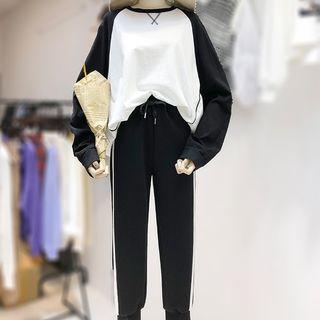 Set: Raglan-sleeve Pullover + Contrast Trim Sweatpants