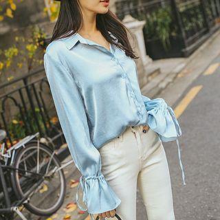 Ruffle-cuff Satin Shirt