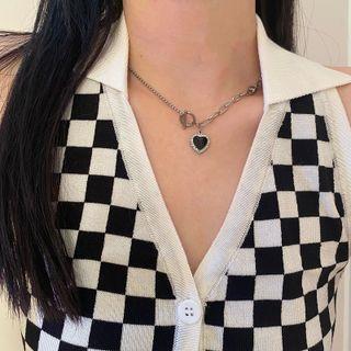 Heart Pendant Stainless Steel Necklace Black & Silver - One Size