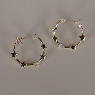 925 Sterling Silver Star Half Hoop Earring Light Gold - One Size
