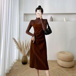 Mock-neck Knit Top / Overall Dress / Set
