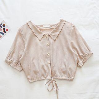 Drawstring Short-sleeve Crop Blouse