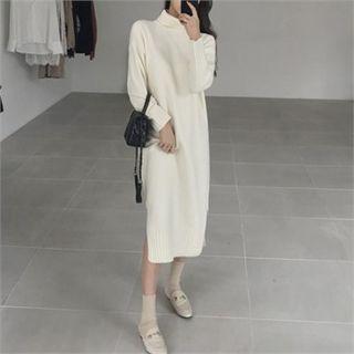 Turtleneck Boxy Midi Knit Dress