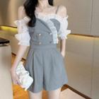 Ruffled Cold-shoulder Elbow-sleeve Playsuit
