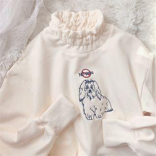 Embroidered Mock Neck Long Sleeve Sweatshirt