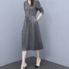 Long-sleeve Drawstring Shirred A-line Dress