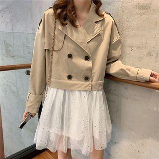 Mock Two-piece Sequined Long-sleeve A-line Dress As Shown In Figure - One Size