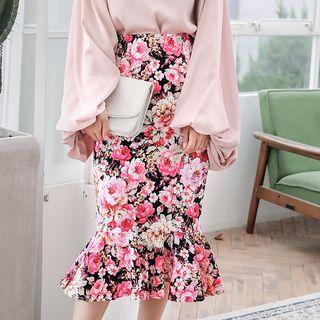 Floral Print Mermaid Fitted Skirt