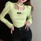 Long-sleeve Halter Neck Cut-out Top