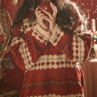 Christmas Pattern Henley Sweater