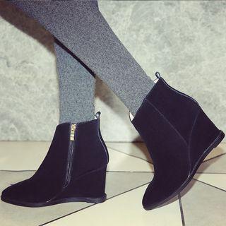 Genuine-leather Wedge Ankle Boots