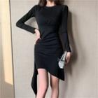 Asymmetrical Ruched Bodycon Midi Dress