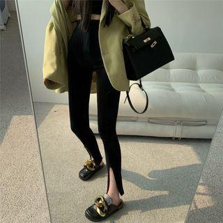 Plain Slim-fit Zip Cropped Pants