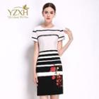 Short-sleeve Embroidery Striped Dress