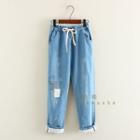Patchwork Drawstring Cropped Jeans