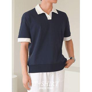 Notch-collar Contrast-trim Polo Shirt