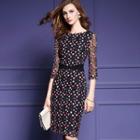 Patterned Embroidered 3/4-sleeve Dress