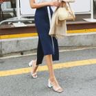 Stepped Hem Side-slit Buttoned Skirt