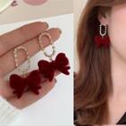 Rhinestone Flocking Bow Dangle Earring 1 Pair - Red - One Size