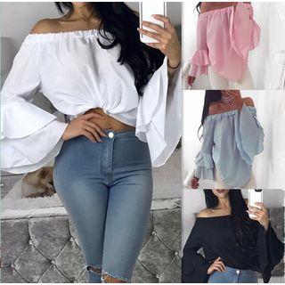 Off-shoulder Flared-cuff Blouse