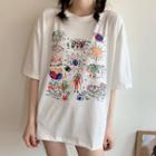 Printed Elbow-sleeve T-shirt T-shirt - White - One Size