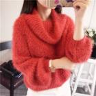 Cowlneck Furry-knit Sweater
