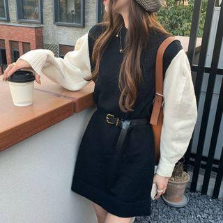 Mock Two-piece Knit Mini A-line Dress