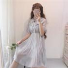 Frill Trim Short Sleeve Chiffon Dress