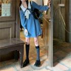 Bow-accent Long-sleeve Corduroy Dress