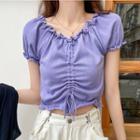 Ruffle Trim Drawstring Short-sleeve Top