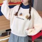 Mock-neck Cartoon Embroidered Pullover