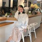Mock-two Turtle-neck Pleated Long-sleeve Dress