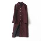 Plaid Midi Button Coat Gingham - Red & Blue - One Size