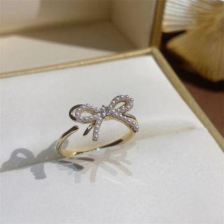 Bow Faux Pearl Open Ring Gold - One Size