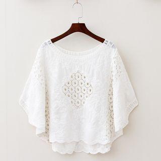 Elbow-sleeve Pointelle Top