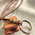 Genuine Leather Hoop Necklace Brown & Gold - One Size